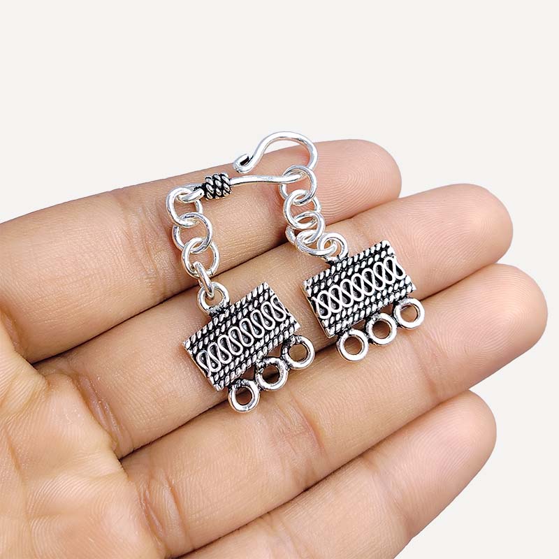 Silver Overlay Over Copper three strand compact rectangular jewelry clasp connector India