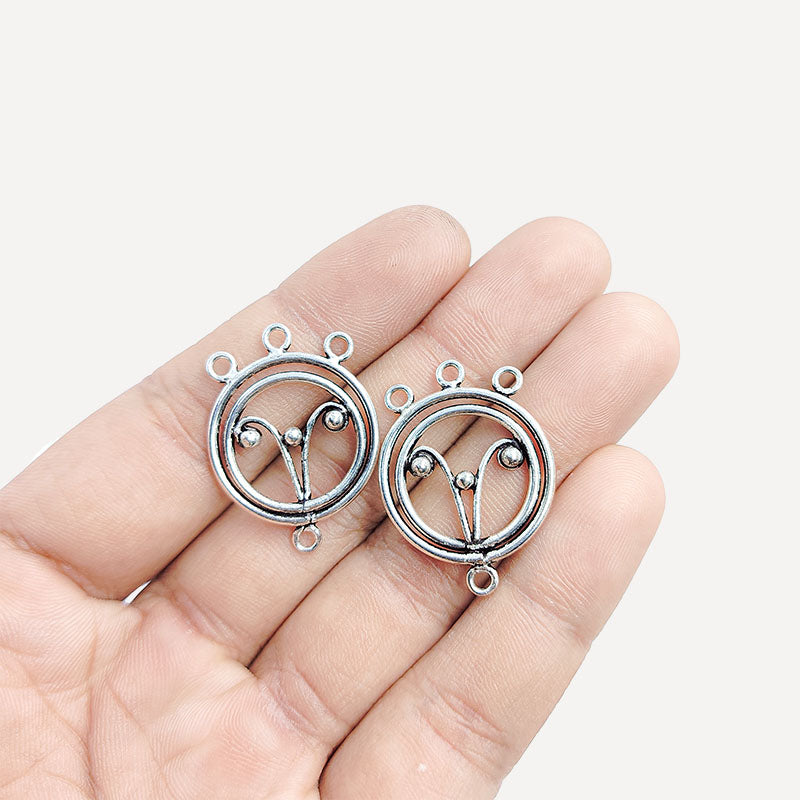 Silver Overlay Over Copper India round chandelier earring finding with three loops and polished finish.