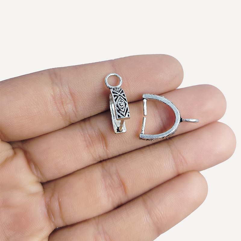 Silver Overlay Over Copper India decorative Pendant Bail with oxidized engraved finish.