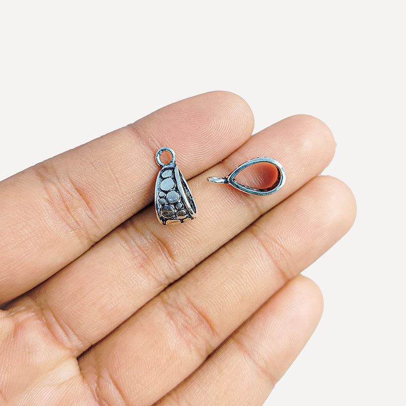 Silver Overlay Over Copper India bead decorative Pendant Bail with oxidized finish.
