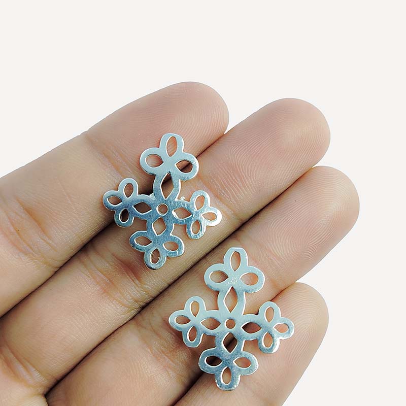 Silver Overlay Over Copper floral cross pendant handcrafted in India with antique oxidized finish.