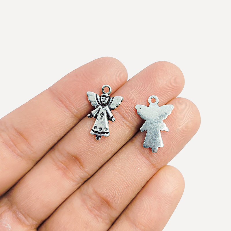 Silver Overlay Over Copper angel pendant handcrafted in India with antique oxidized finish.
