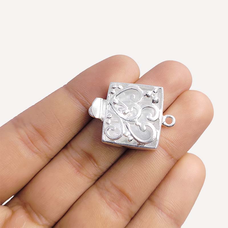 Silver Overlay Over Copper floral box clasp handcrafted in India with antique oxidized finish.