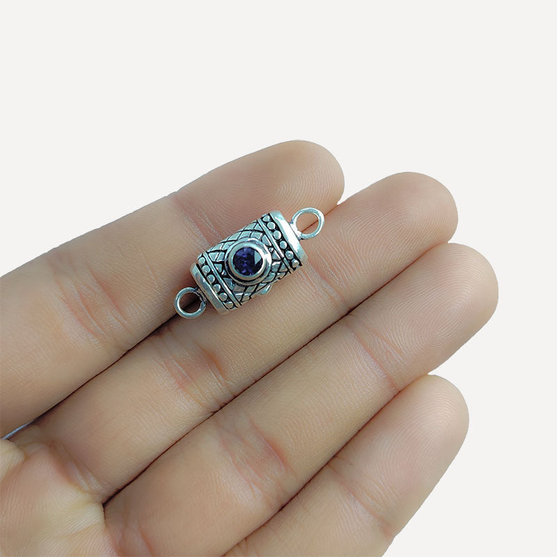 Silver Overlay Over Copper clasp with round purple stone handcrafted in India with vintage oxidized detailing.