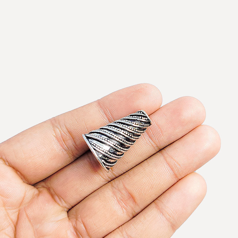 Silver Overlay Over Copper twisting granulation motif cone handcrafted in India with vintage oxidized finish.