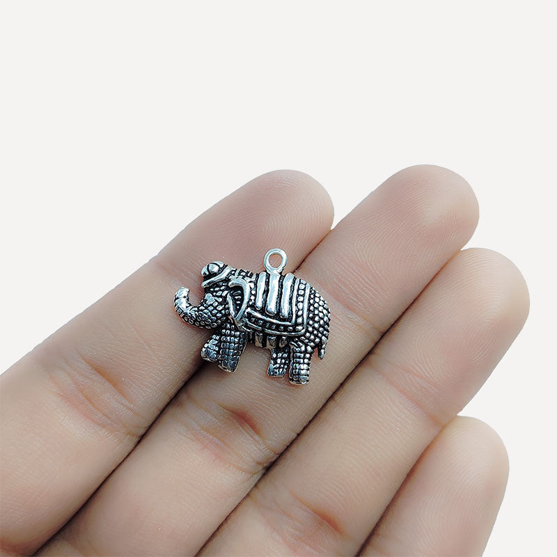 Silver Overlay Over Copper elephant pendant handcrafted in India with vintage oxidized detailing.
