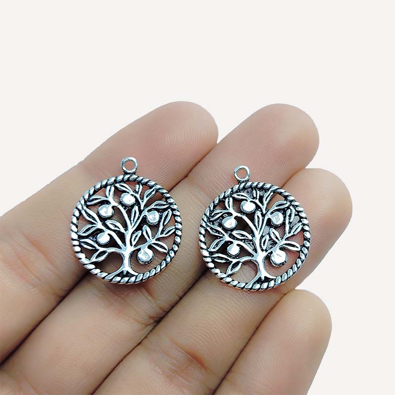 Silver Overlay Tree of Life Charm handcrafted in India with oxidized finish for spiritual and nature-inspired jewelry.