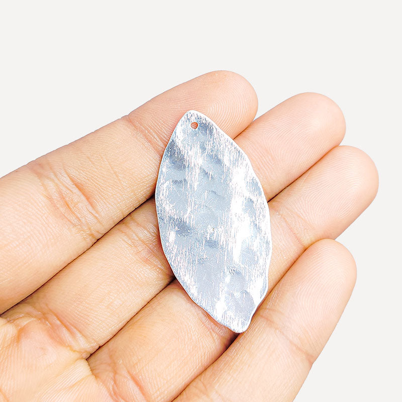 Handcrafted Silver Overlay Over Copper hammered oval connector link from India with matte silver finish for artisan jewelry.