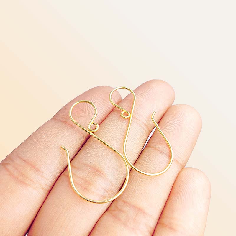 Elegant 18K Gold Overlay Earwire For Earrings With Curved Swirl Design Handcrafted In India