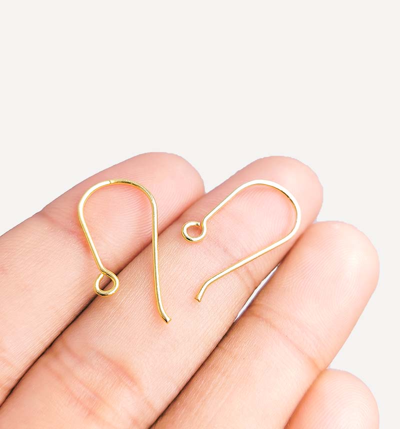 Elegant 18K Gold Overlay India Smooth Hook Earwire For Earrings With Polished Finish Handcrafted In India