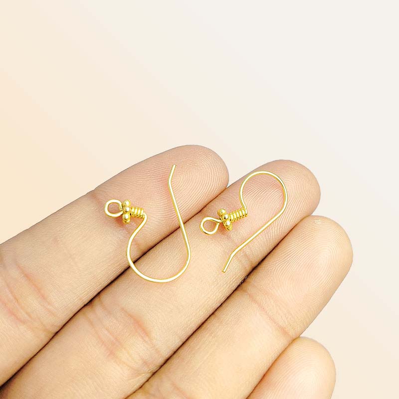 Elegant 18K Gold Overlay India Granulated Coil Earwire For Earrings With Polished Finish Handcrafted In India