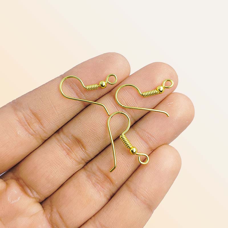 Elegant 18K Gold Overlay India Hook Earwire With Coil And Ball Accent For Designer Earrings Handcrafted In India