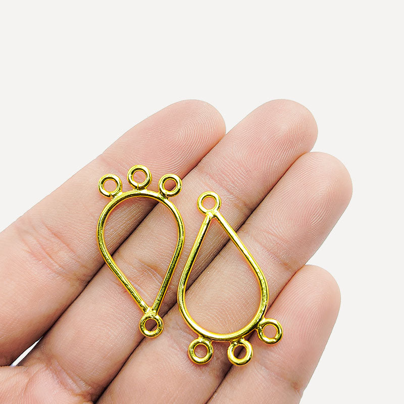 Handcrafted 18K Gold Overlay Over copper teardrop chandelier earring finding with multiple loops for DIY jewelry projects, artisan quality from India.