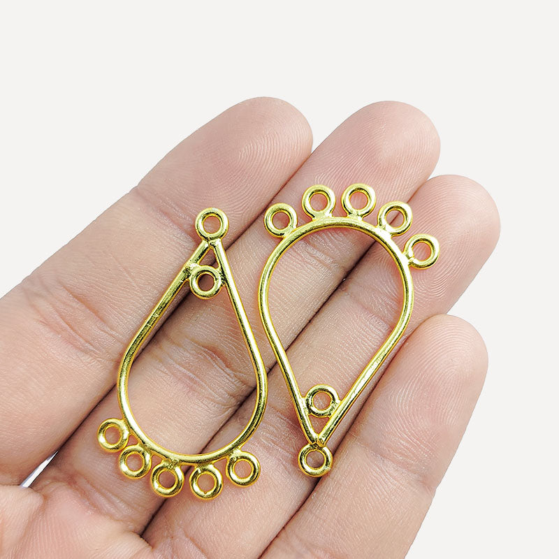 Handcrafted 18K Gold Overlay Over copper teardrop chandelier earring finding with multiple loops for DIY jewelry projects, artisan quality from India.