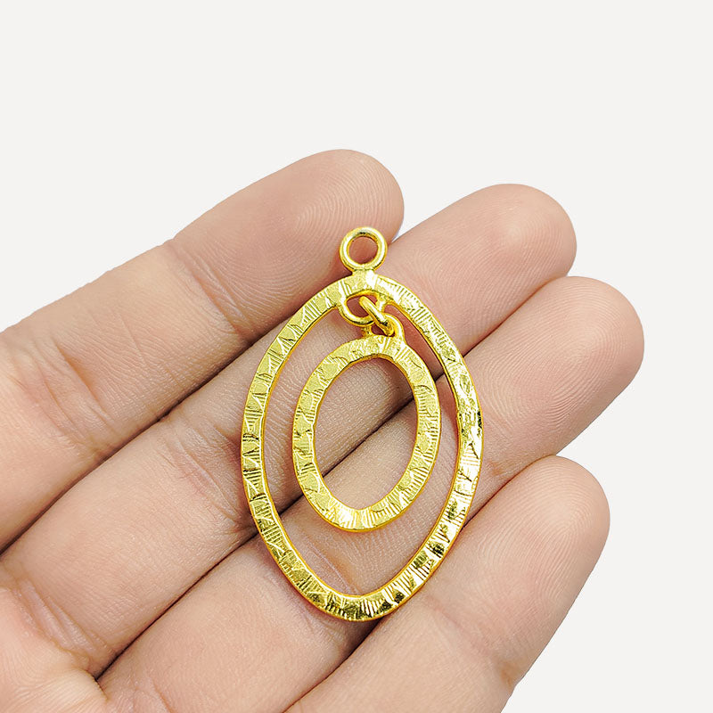 Stylish 18K Gold Overlay India Double Oval Connector With Textured Design For Handcrafted Jewelry Handcrafted In India