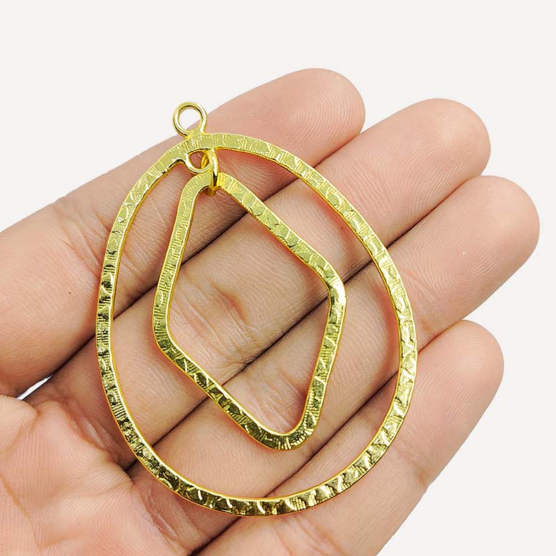 Elegant 18K Gold Overlay India Teardrop And Diamond Connector With Textured Design For Handcrafted Jewelry Handcrafted In India