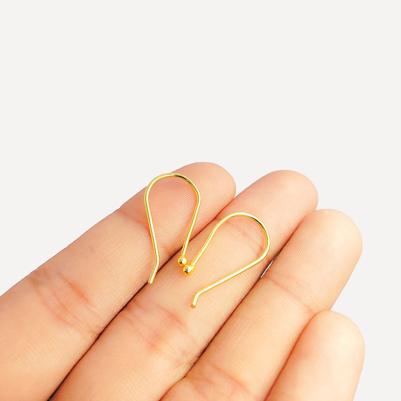 Elegant 18K Gold Overlay India Hook Earwire With Ball Tip For Handcrafted Earrings Handcrafted In India
