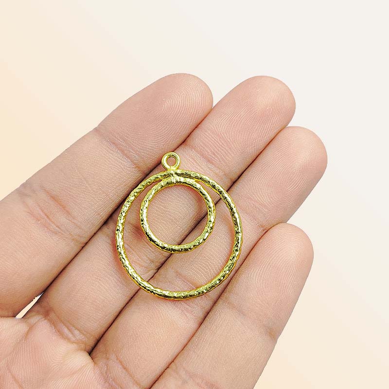 Handcrafted 18K Gold Overlay Textured Double Circle Earwire Jewelry Connector Made In India