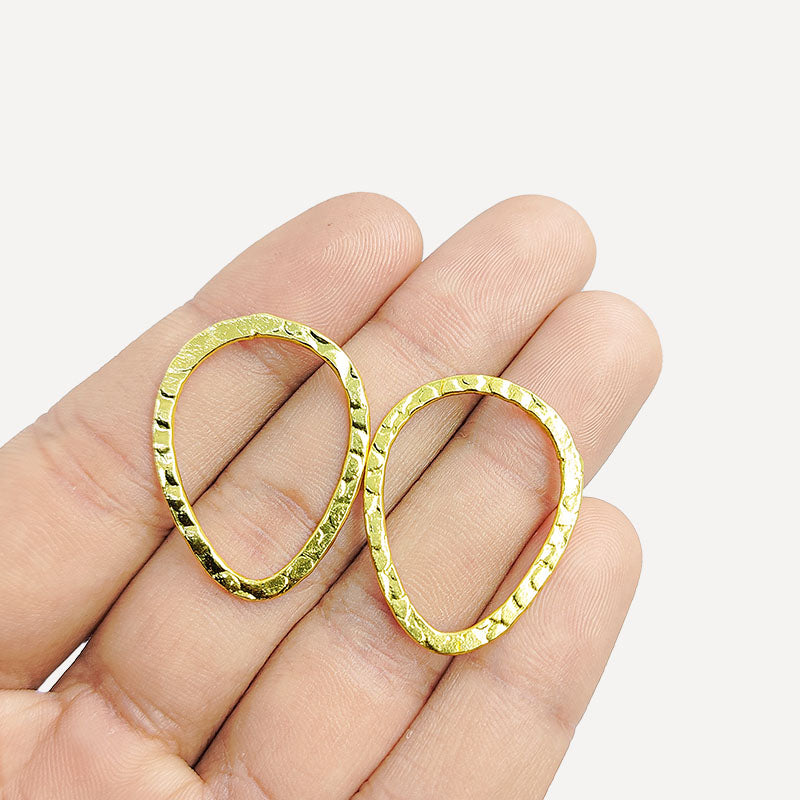 Handcrafted 18K Gold Overlay Hammered Teardrop Jewelry Connector From India