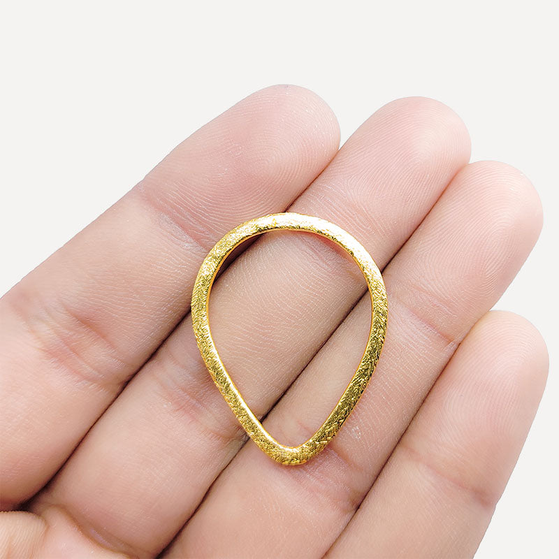 Handcrafted 18K Gold Overlay Brushed Teardrop Jewelry Connector From India
