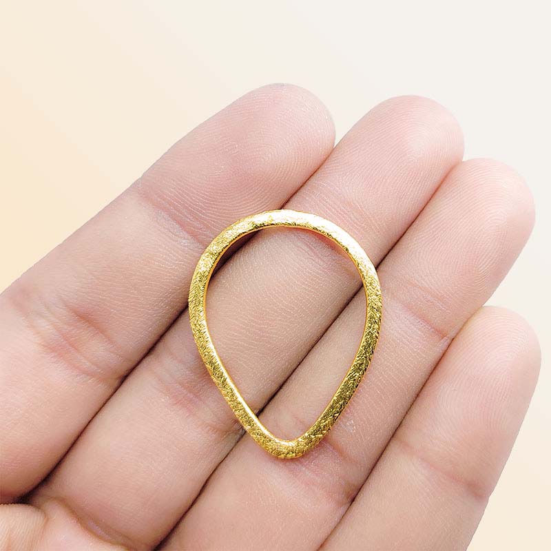 Handcrafted 18K Gold Overlay Brushed Teardrop Jewelry Connector From India