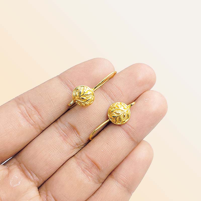 Handcrafted 18K Gold Overlay Leaf Motif Round Earwire Jewelry Finding From India