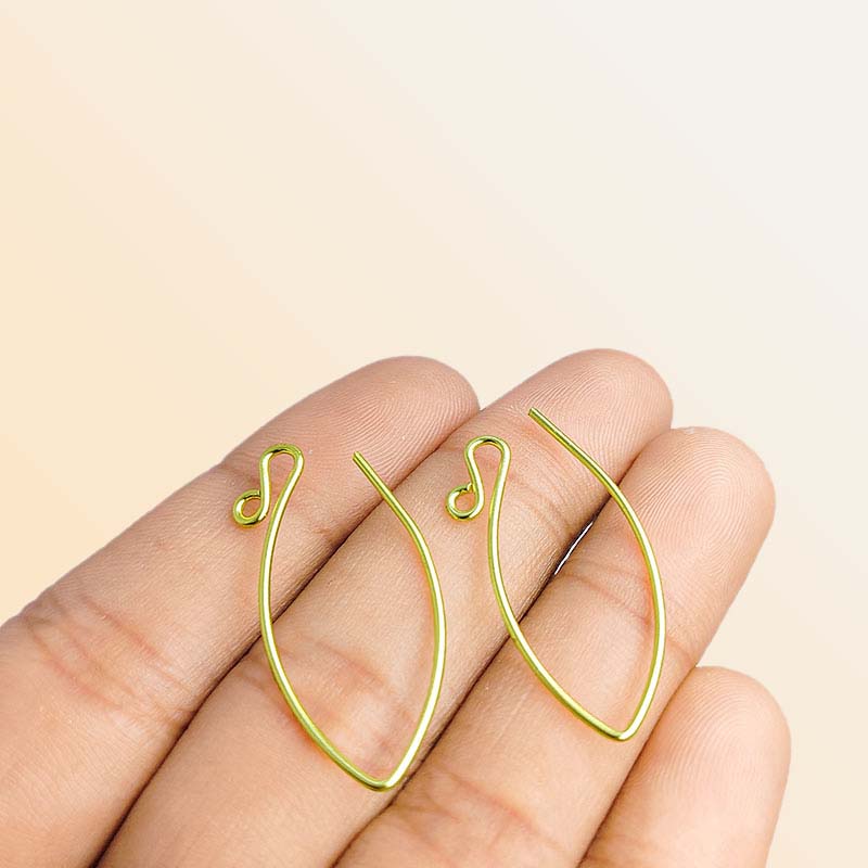 Handcrafted 18K Gold Overlay Long Marquise Earring Wire From India