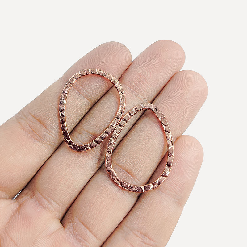 Handcrafted Rose Gold Overlay Hammered Teardrop Connector From India For Designer Jewelry