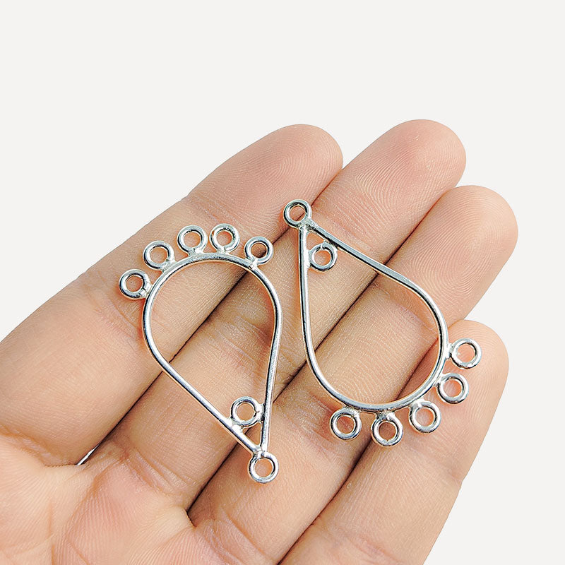 Handcrafted Silver Overlay Over copper teardrop chandelier earring finding with multiple loops for DIY jewelry projects, artisan quality from India.