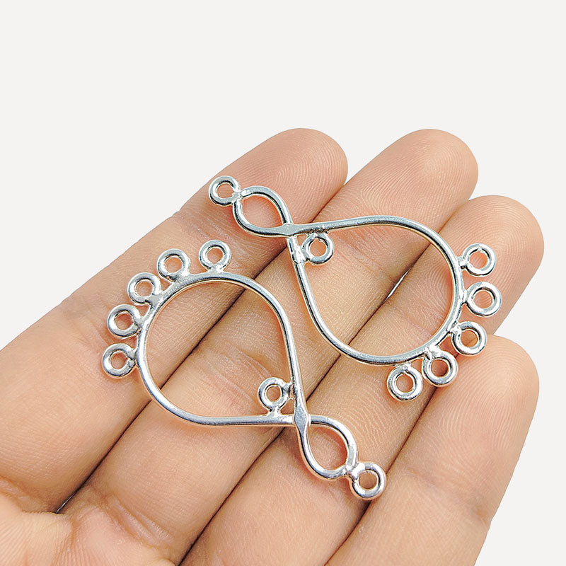 Handcrafted Silver Overlay Over copper teardrop chandelier earring finding with multiple loops for DIY jewelry projects, artisan quality from India.