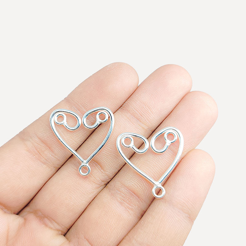 Handcrafted Silver Overlay Double Heart Earwire from India with polished silver overlay finish
