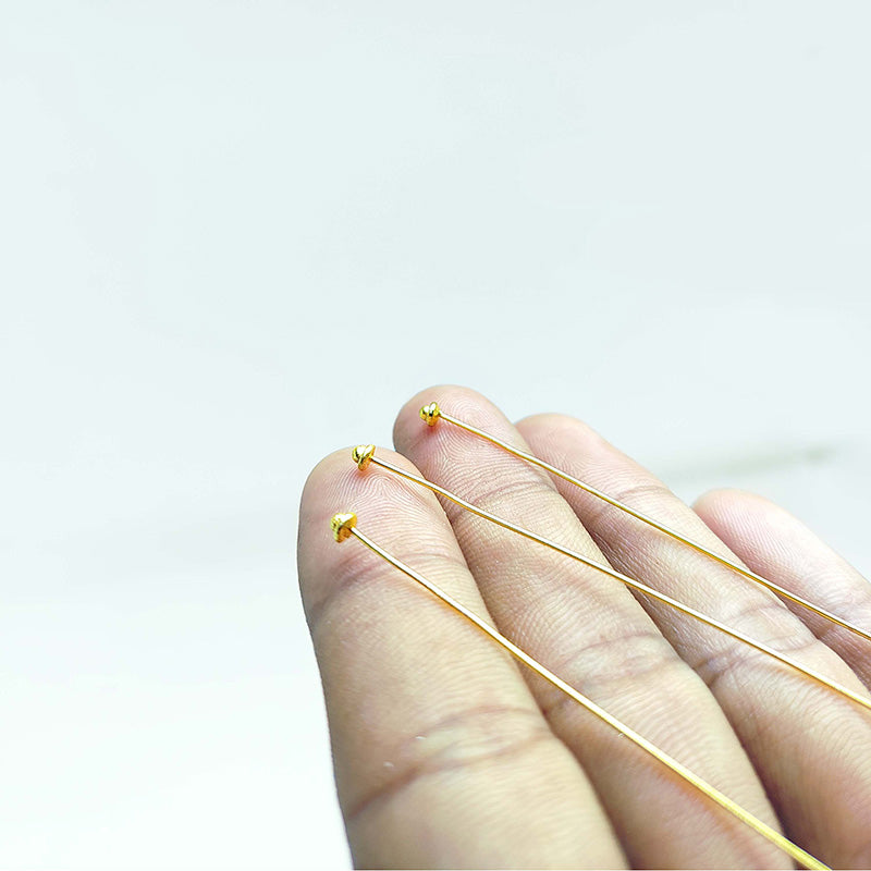 Artistic long head pin with textured granulated cluster in 18K gold overlay handcrafted in India.
