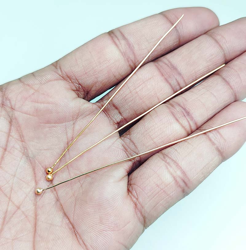 Artistic smooth round bead head pin in 18K gold overlay handcrafted in India.