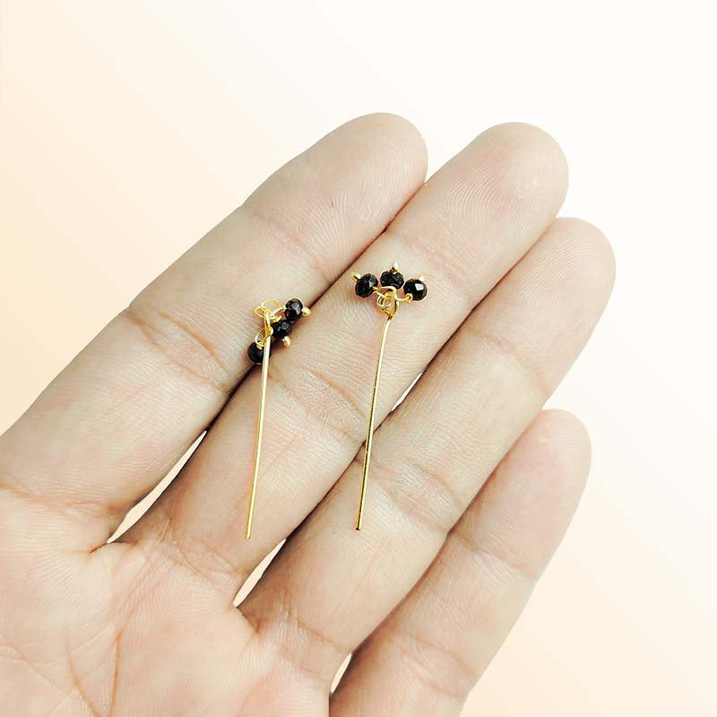 Artistic 18K gold overlay head pin with faceted Black Crystal Quartz beads handcrafted in India.