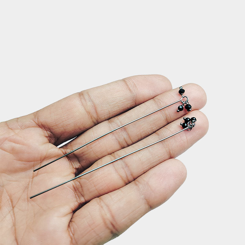 India handcrafted black crystal quartz cluster pin with black rhodium overlay over copper for retail jewelry crafting.