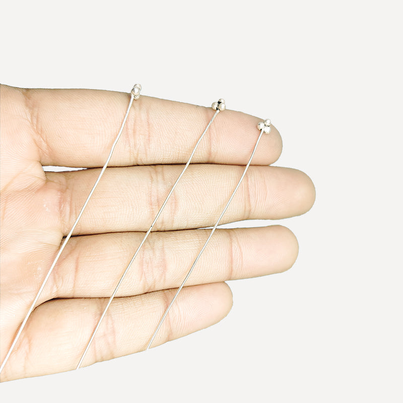 India handcrafted silver overlay over copper triple-ball head pin for retail jewelry crafting.