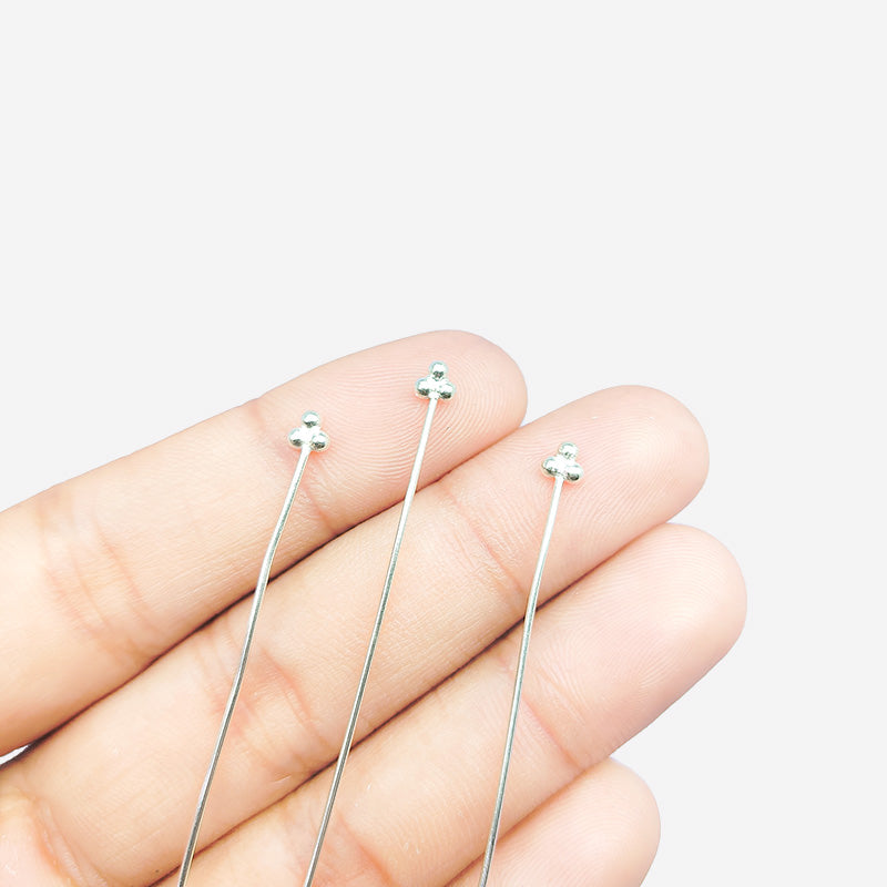 Stylish Silver Overlay Over Copper Long Triple Ball Head Pin – Handcrafted in India for Retail Jewelry Makers