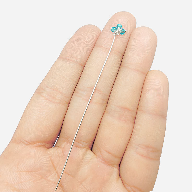 Handcrafted silver overlay headpin with blue quartz beads made in India