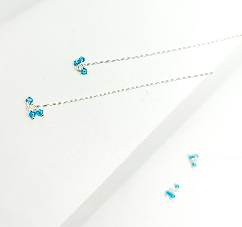 Handcrafted silver overlay headpin with blue quartz beads made in India