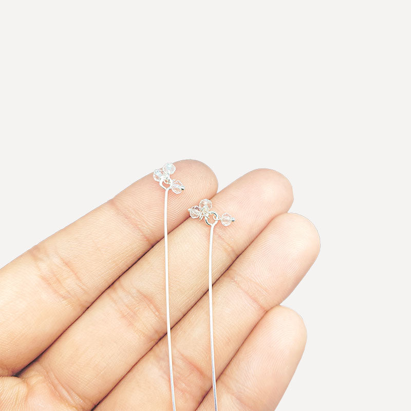 Handcrafted silver overlay headpin with white quartz beads made in India