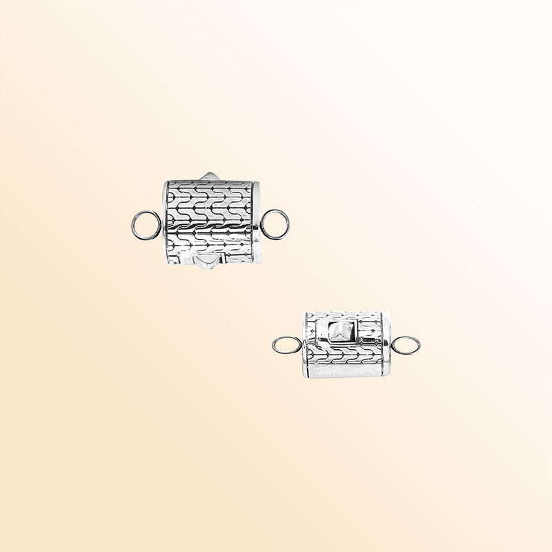 Sterling Silver India handcrafted cylindrical clasp lock featuring engraved textured jewelry connector design