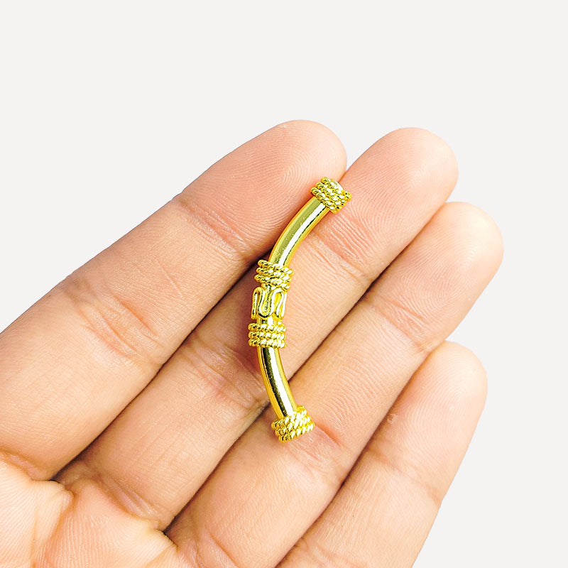 Handcrafted 18K Gold Overlay Tube Over Copper curved jewelry piece from India with polished finish