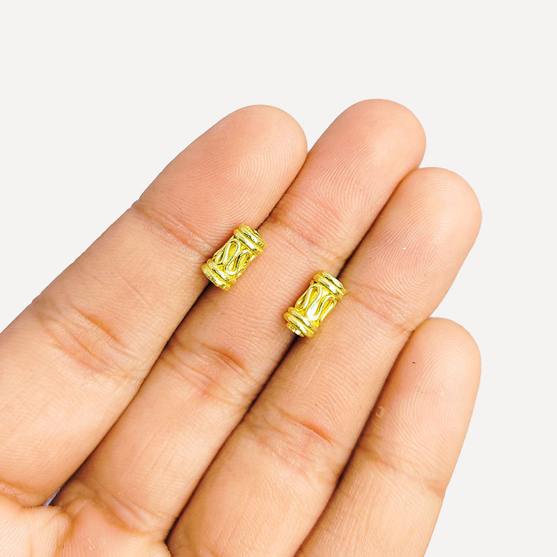 Handcrafted 18K Gold Overlay Tube Over Copper small cylindrical jewelry bead from India with polished finish
