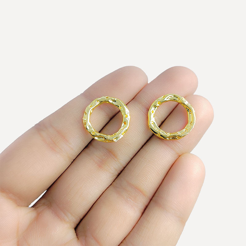 Minimalist hammered circle ring with 18K Gold Overlay over Copper, handcrafted artisan jewelry from India.