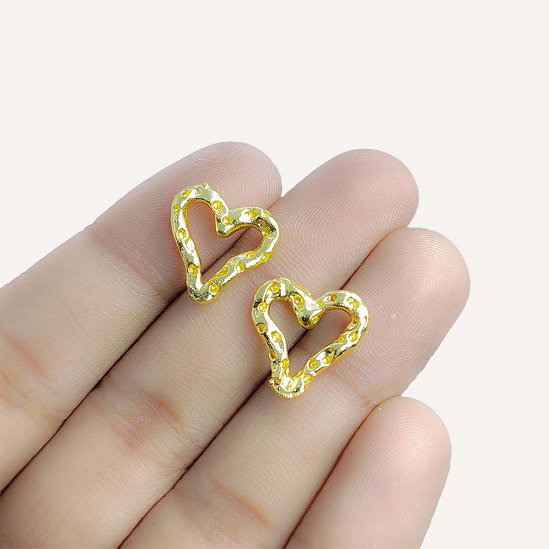 Handcrafted 18K Gold Overlay textured heart connector jewelry component made in India