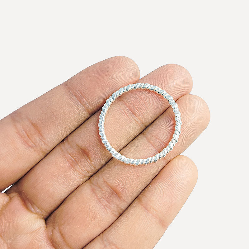 Handcrafted twisted silver overlay over copper band ring with polished rope design made in India for everyday wear