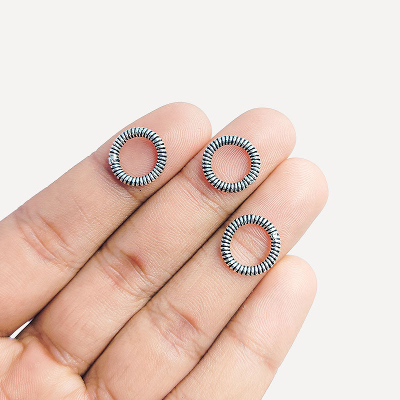 Handcrafted silver overlay ring findings from India with ribbed oxidized texture