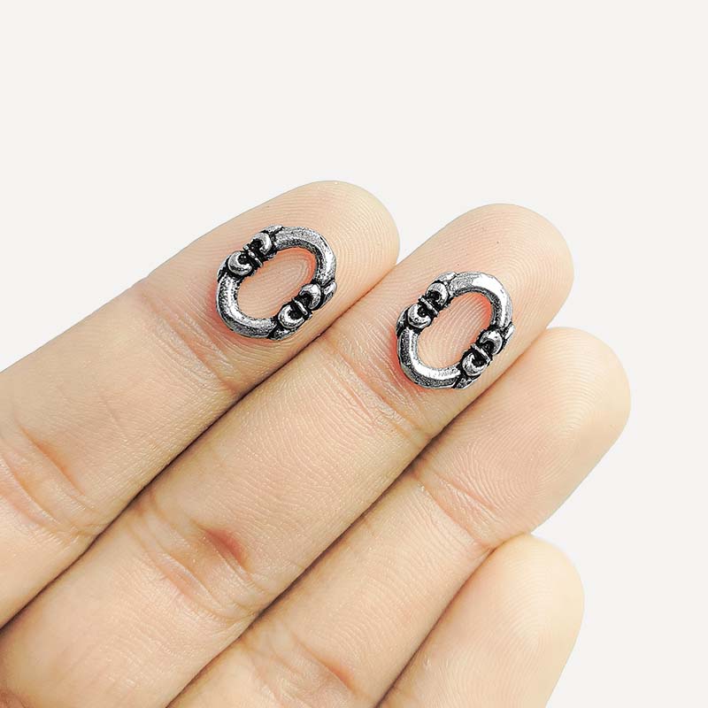 Decorative hinged ring finding with silver overlay over copper and oxidized finish, handmade in India