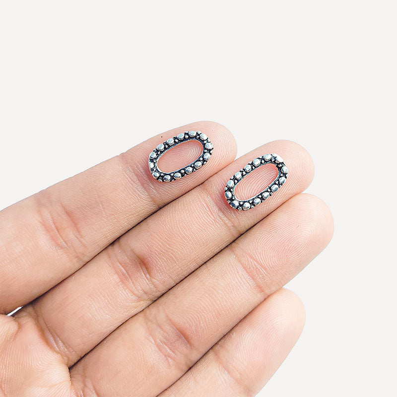 Beaded oval ring finding with oxidized antique finish in silver overlay over copper, artisan component made in India