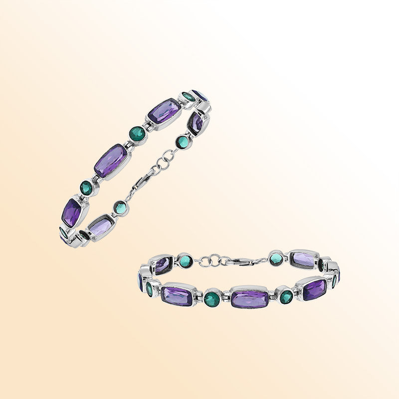 Sterling silver bracelet with Green Quartz and Amethyst Quartz handcrafted in Bali